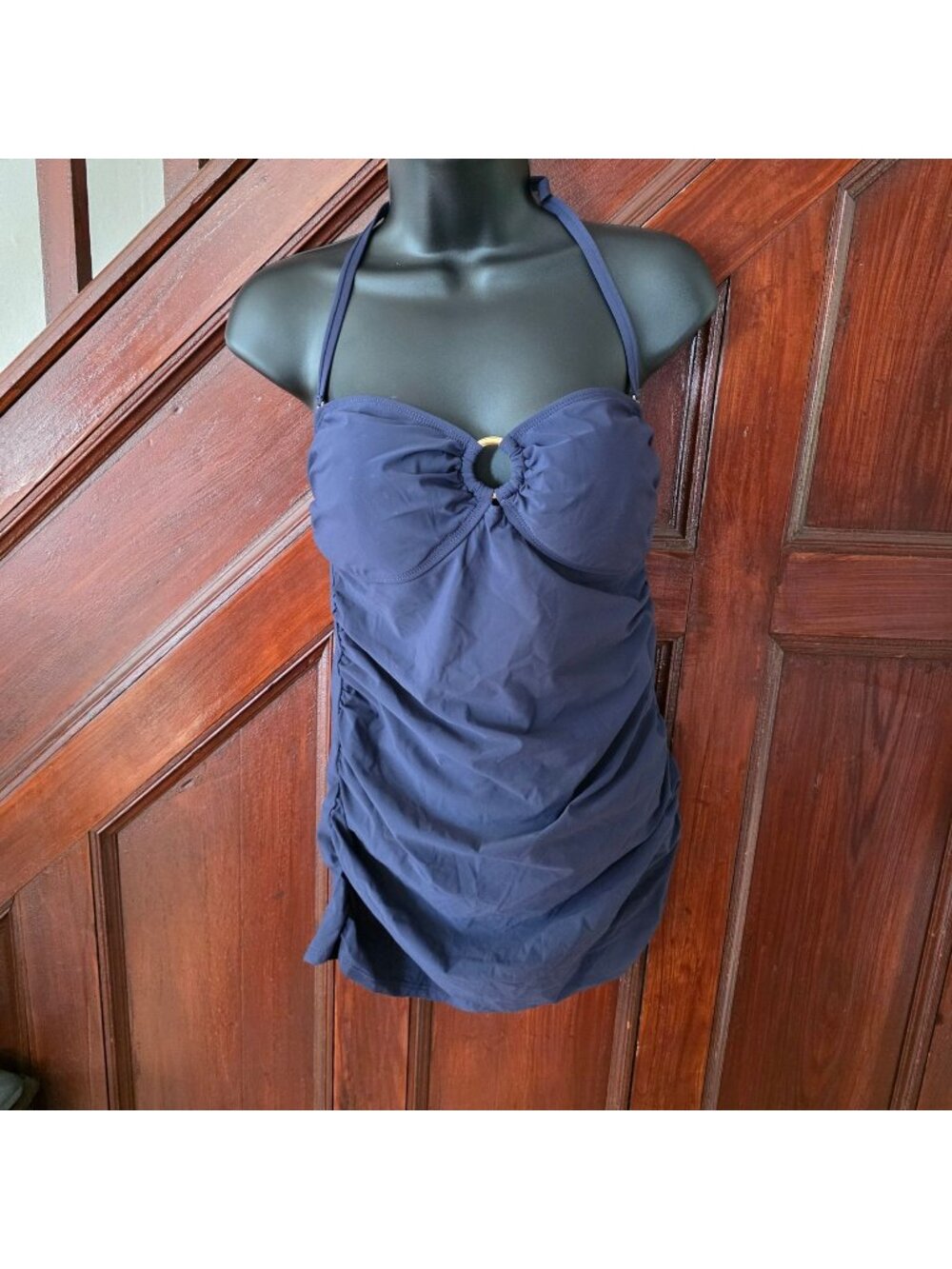 Talbots Swimwear Navy Ruched Halter Bandeau One Piece Swim Dress Size 10